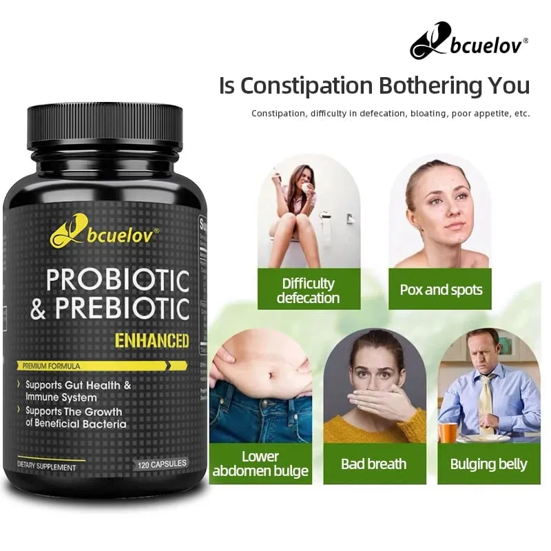 Probiotics and Prebiotics Support Gut Health and The Immune System Relieve Constipation Bloating Bad Breath Acne & Blemishes