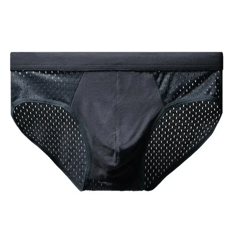 Men's Ice Silk Underwear Briefs Breathable Underwear Bamboo Carbon Fiber Anti-Bacterial Comfortable Hollow Underwear Pants Cold