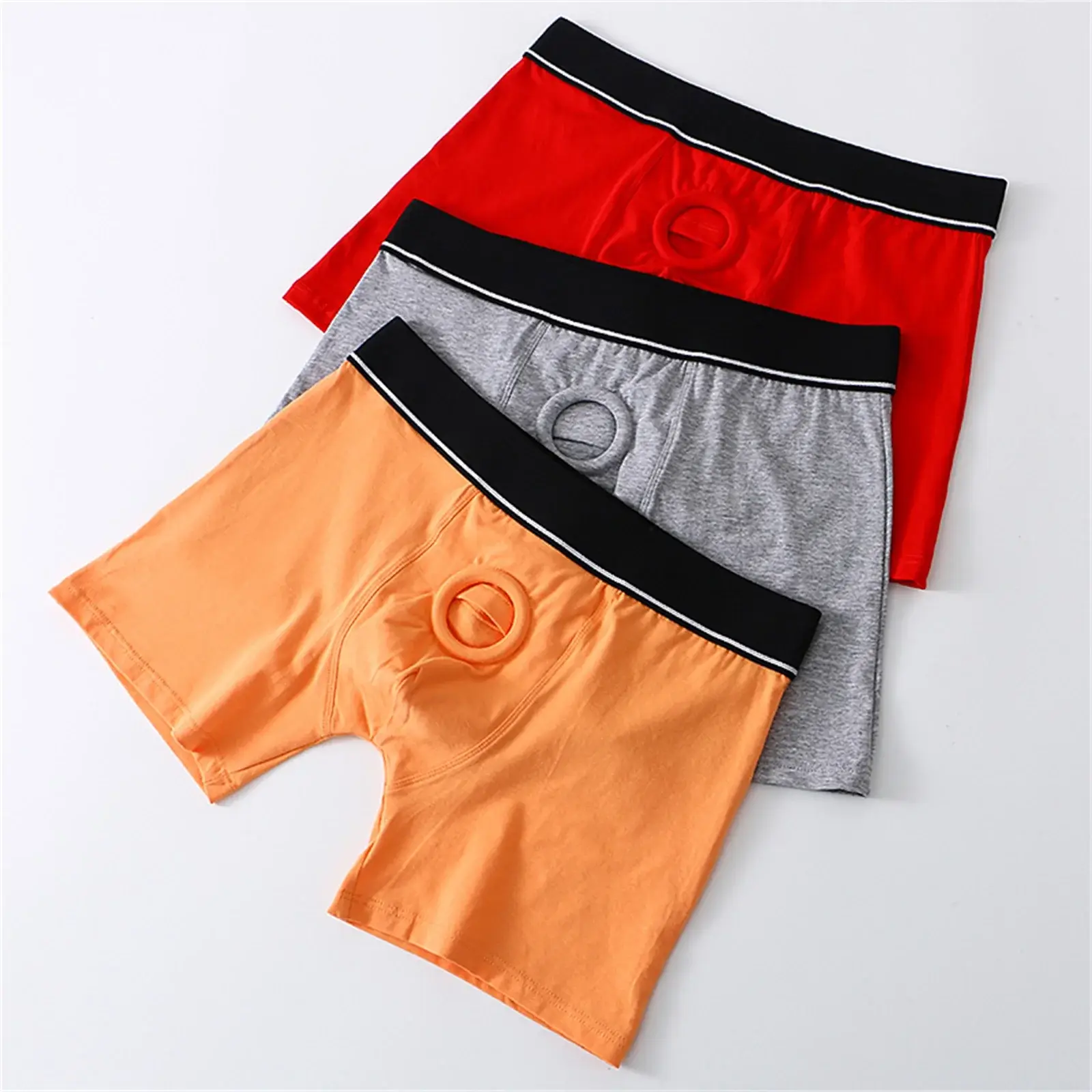 Anel peniano masculino sexy jock buraco boxers cockring homem shorts roupa interior calcinha de algodão bolsa aberta cuecas longas boxershorts — image 4