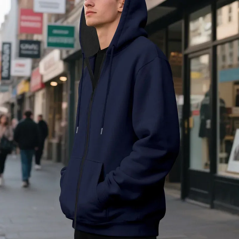 Novo 2026 outono casual sólido manga longa zíper com capuz moletom casaco masculino moda ao ar livre roupas esportivas jaquetas — image 14