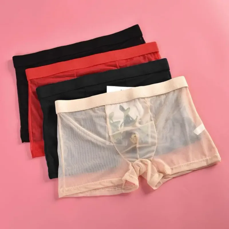 Genomskinliga boxershorts för män genomskinlig manliga kalsonger Sexiga Mesh Låg midja Is Silke Tunn Kylning Herr Trosor Herr Underkläder — image 2
