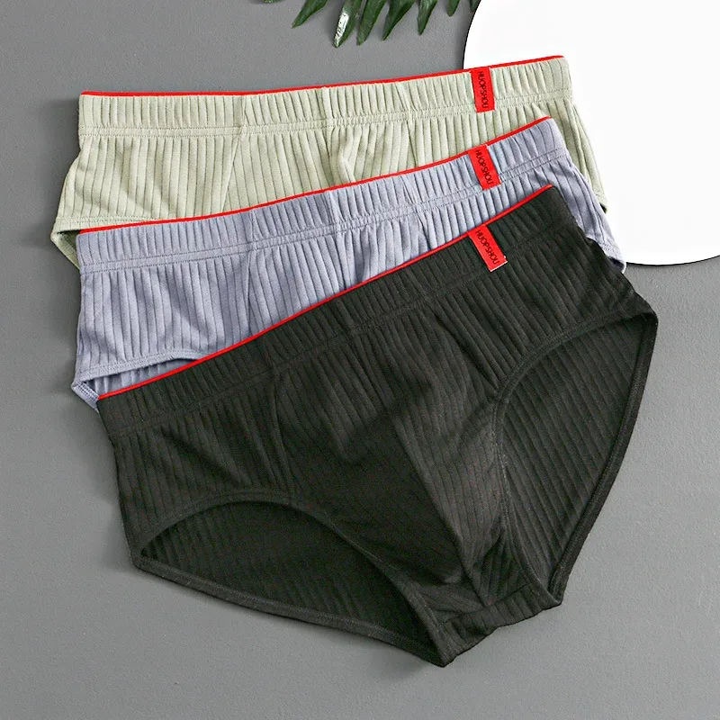 1/3 STK Herrbyxor Mellan midja Elastisk Mjuk Andas Antiseptisk U konvex randig Enfärgad Casual Herrkalsonger underkläder män — image 5