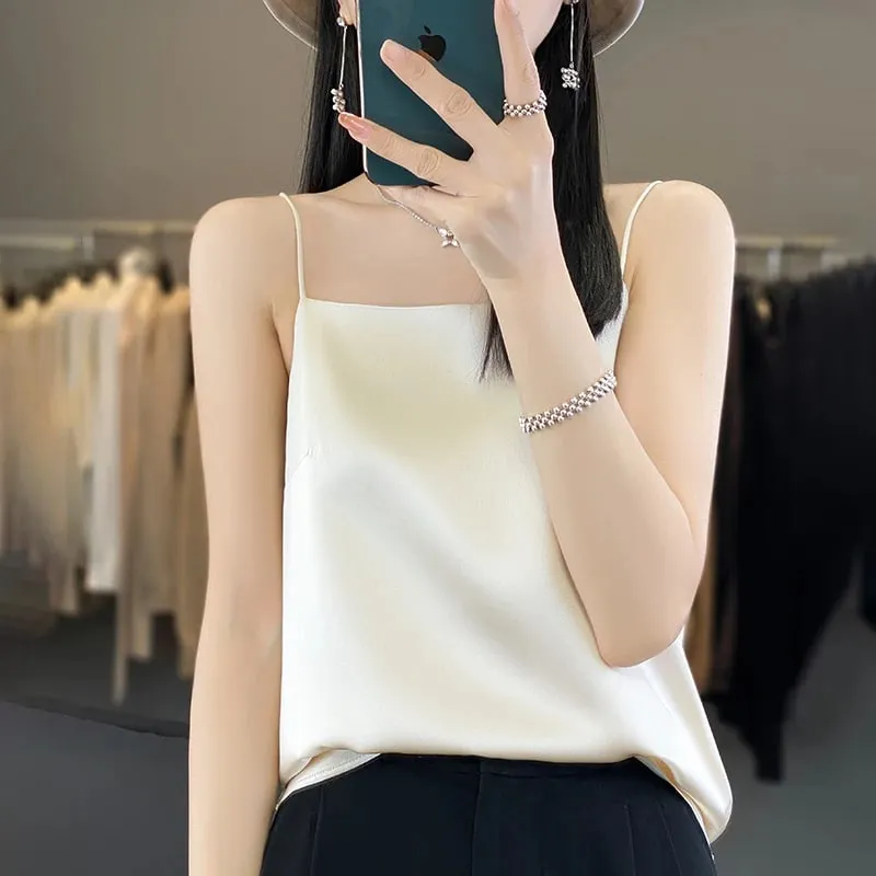 New Ice Silk Sexy Satin Strap Women's Spring/Summer Vest Solid Color Sleeveless Sexy Comfortable Silk Underwear Vest RW-D19 — image 15