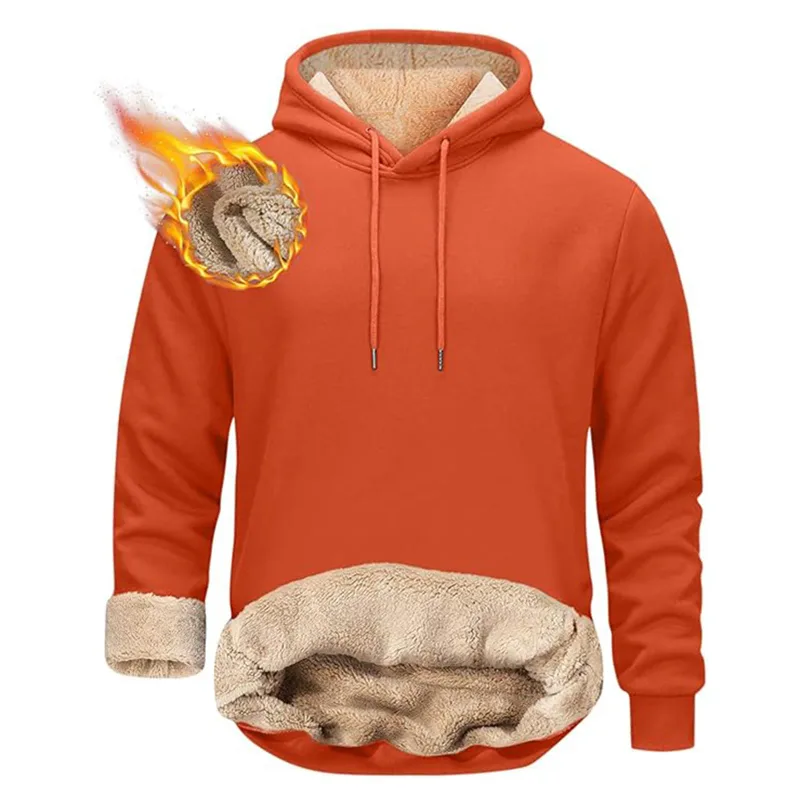 Winter Men's Warm Hoodies Sports Makapal na Sweatshirts Windproof Thermal Casual Solid Color Loose Long Sleeve Pullover Streetwear — image 14