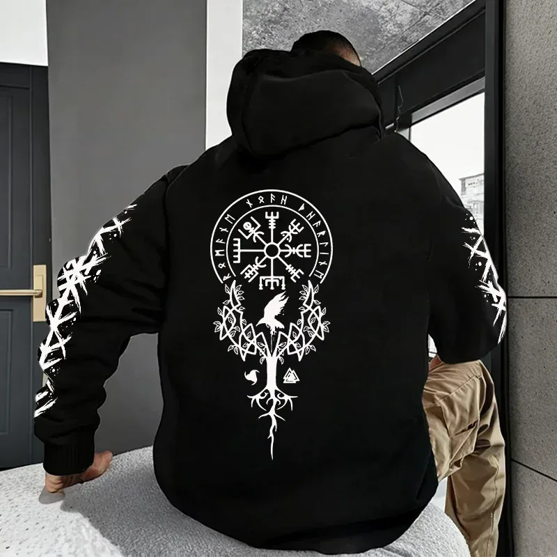 Inverno e outono edição viking nordic runas impresso moletom com capuz masculino de grande porte para rua casual wear — image 2