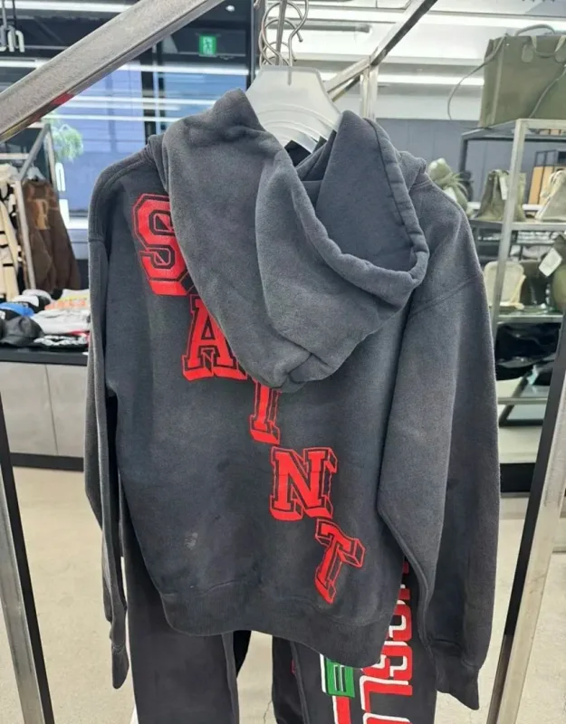 24FW SAINT Vintage Angel Printed Distressed Women Men Hooded Sweatshirt Hoodies Oversized Men Casual Cotton Pullover Hoodie — image 11