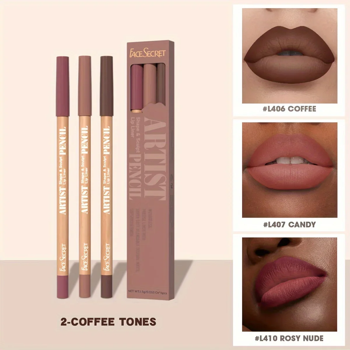 Face Secret 3 τμχ Σετ Nude Lip Liner Φυσικό ματ μακράς διαρκείας αδιάβροχο μακιγιάζ με μολύβι χειλιών με γάντζο γραμμής υψηλής χρωστικής — image 5