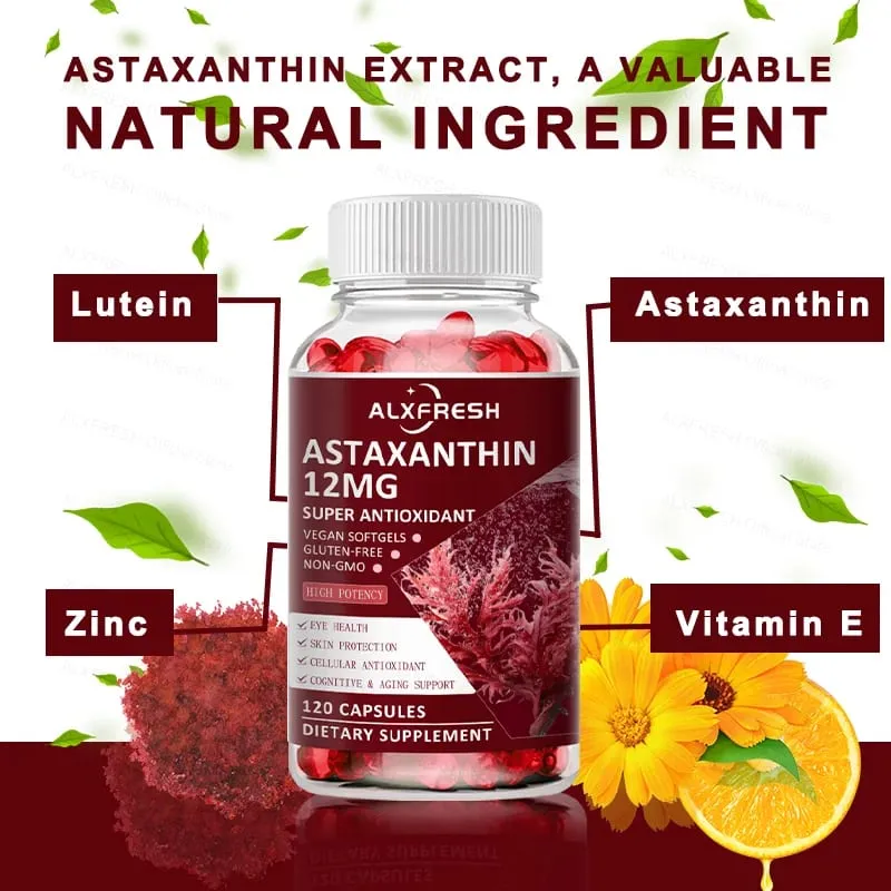Astaxanthin Capsules For Relieve Eye Fatigue Support Skin Brain Heart Health Improve Concentration and Memory And Delay Aging