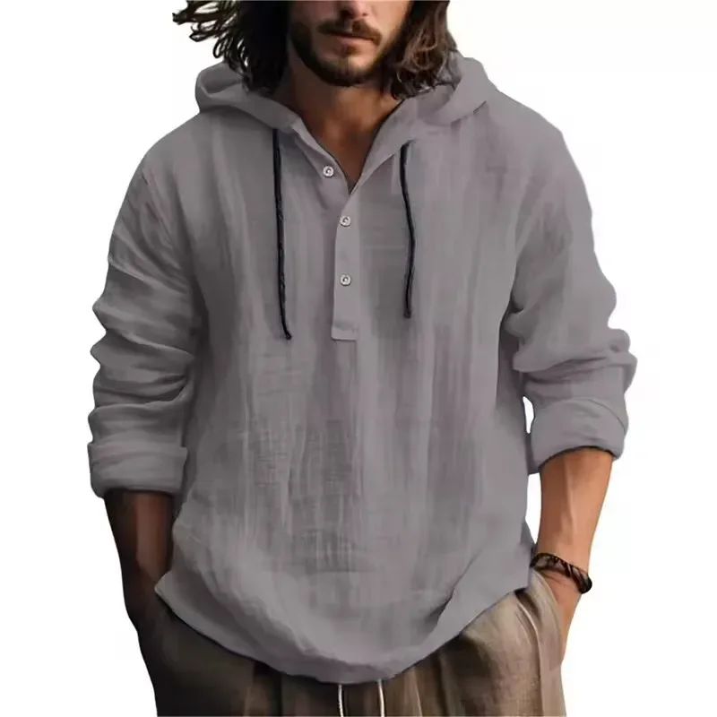 2024 Ny Casual Blus för män Bomull Linne Skjorta Lösa toppar Långärmad T-shirt Vår Höst Casual Herrskjortor
