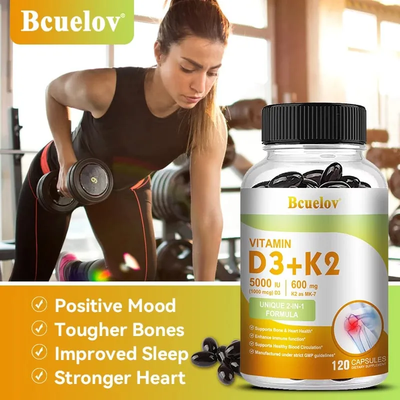 Bcuelov Vitamin D3+K2 5000 IU Vitamin D3 non-GMO formula easy-to-swallow vitamin D and K complex dietary supplement — image 7