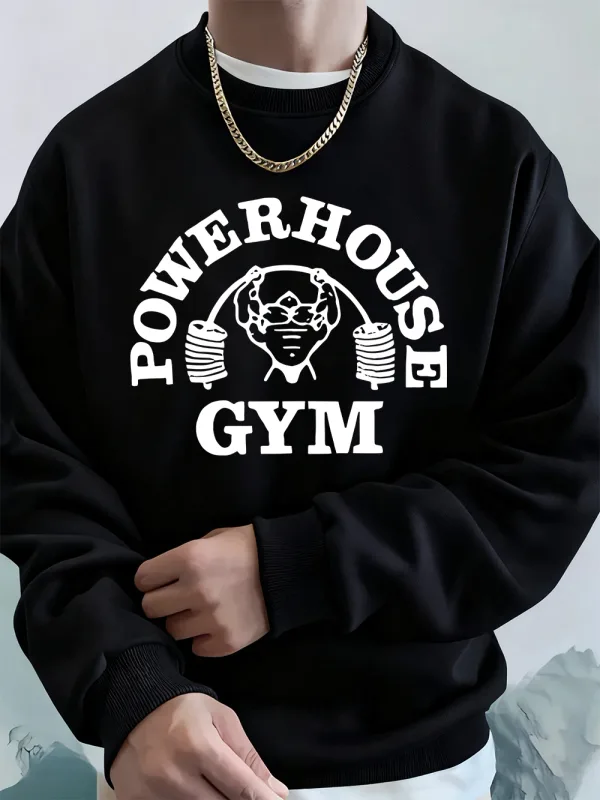 Powerhouse ginásio carta impressão moletom masculino inverno velo quente hoodie coreano solto crewneck pullovers hip hop roupas masculinas — image 1