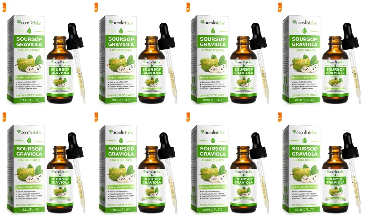 Acentiallabs Hot Sale 60ml Soursop Bitter Liquid Drops Συμπληρώματα Διατροφής 100% Pure Organic Soursop Graviola Extract for Adlut