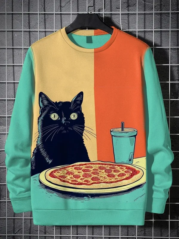 Mga Men's Animal Cat Sweatshirt Long Sleeved Sweatshirt O-Neck Fashion Cool Daily 3D Printed Japanese Art Prints Mga Casual Sweatshirt