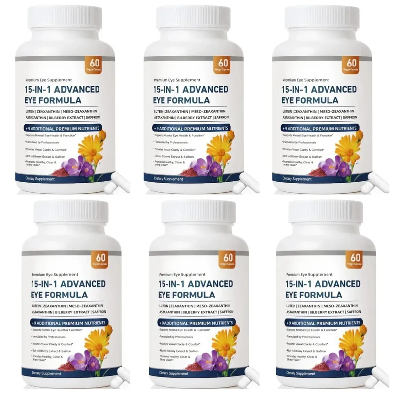 15-in-1 Advanced Eye Formula Lutein Zeaxanthin Bilberry Extract Vitamin C & E Supports Eye Health 60 Veggie Capsules for adult