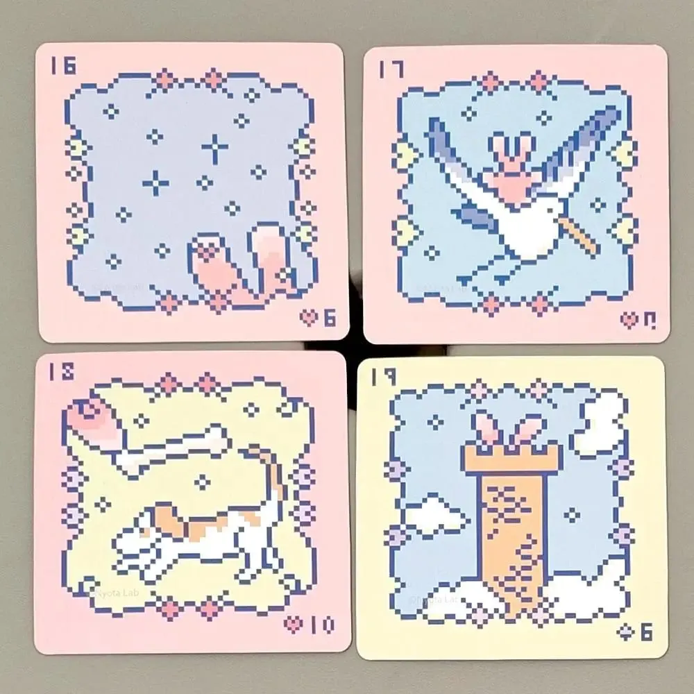 Kawaii Pixel Art Pinkish Lenormand Deck - 42 aranyos Rabbit Oracle kártya, 7x7 cm, Divination Square Mini Deck dombornyomott kartonhoz — image 5
