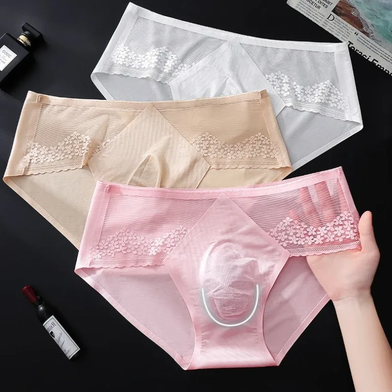 Large Size Men Sexy Panties Silky Satin Bugle Pouch Underwear Lace See Through Brief High Elastic Soft Underpant Bikini Lingerie — image 7