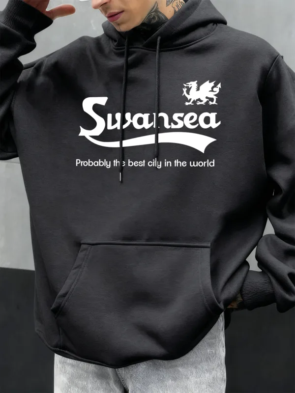 Swansea The Best City Letter Design Autumn Men Hoody Pocket Hoodie Kasual Fleece Soft Pullover Pakaian Hip Hop Tops Longgar — image 8