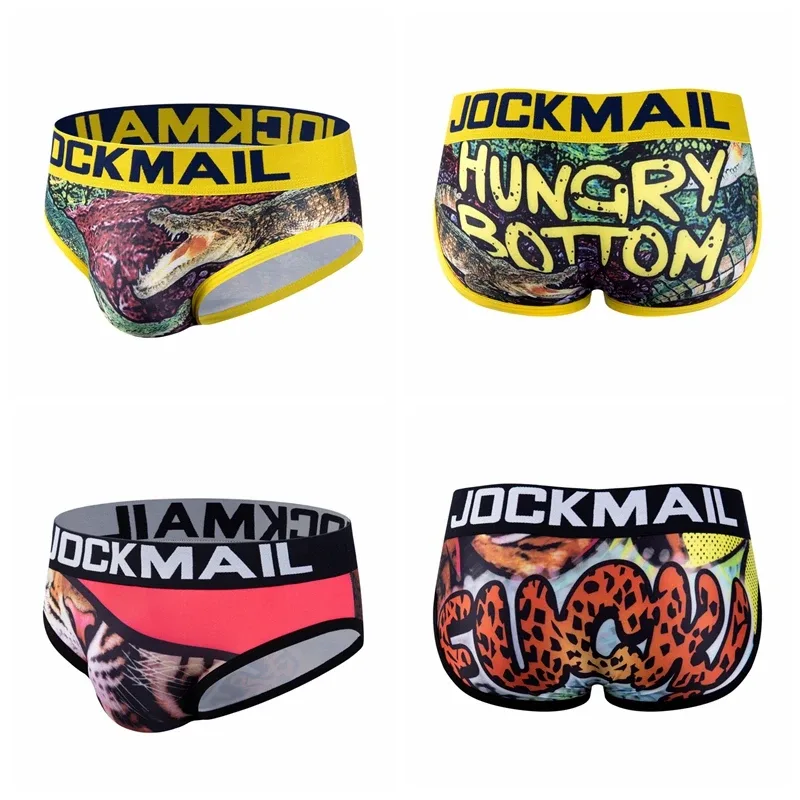 Mapaglarong masaya Sexy Men Underwear Print Underpants Ice silk Briefs Cueca Gay Male Panties Slip 21 Pattern design Shorts — image 2
