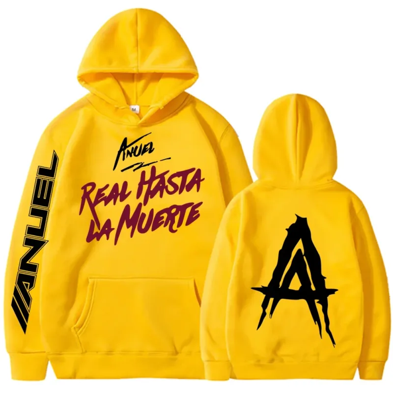 Outono velo moletom com capuz masculino anuel aa real hasta la muerte impressão moletom streetwear rapper solto pulôver casual com capuz topos — image 6
