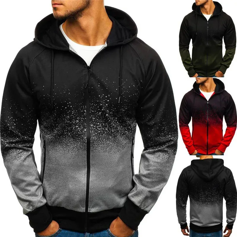 2025 Trendy Zipper Hoodies Bagong Gradient Color Hooded Coat ng Lalaki sa Spring at Autumn na VOLCOM Print Streetwear Jacket — image 5
