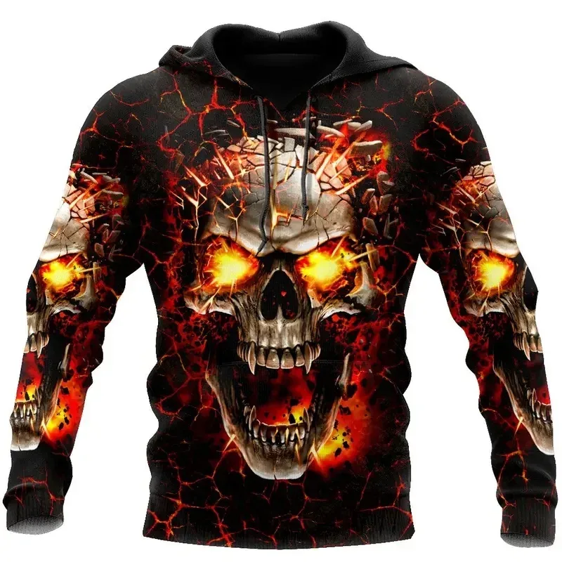 Men Hoodies 3D Print Horror Flaming Skull Graphic Fashion New Style Casual Pullover Personality Oversize Men Clothing Tops — image 14