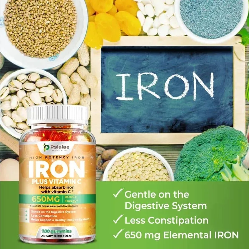 Iron Gummies 650 Mg - Promotes Red Blood Cell Production Relieves Fatigue Gently Absorbs Iron and Improves Energy