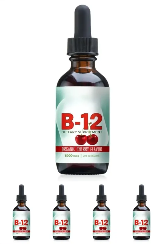 Vitamin B12 Methylcobalamin Liquid Drops 5000 Mcg Cherry Flavor 2 Fl Oz 60 Servings Vegan Sugar Free Daily Supplement