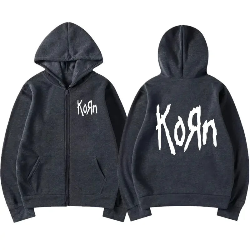 Korn rock band carta logotipo zíper hoodie masculino metal gótico vintage oversized zip up hoodies streetwear punk camisolas jaquetas — image 15