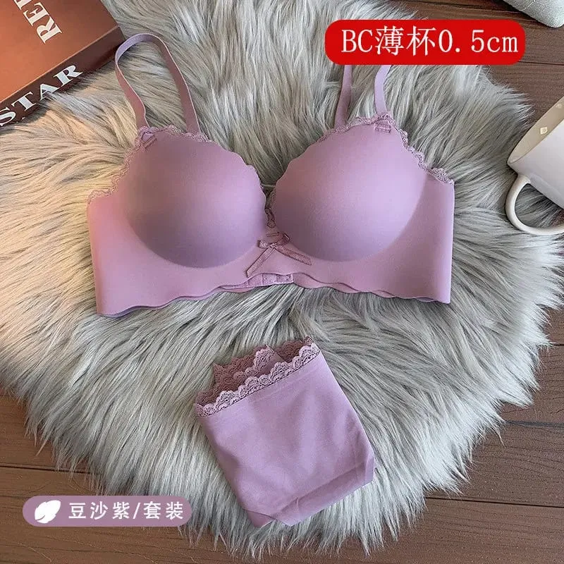 セクシーNői vezeték nélküli varrat nélküli melltartó szett egyrészes Push-Up melltartó, kis melltartó, oldalt támasztó megereszkedésgátló puha női intim fehérnemű — image 18