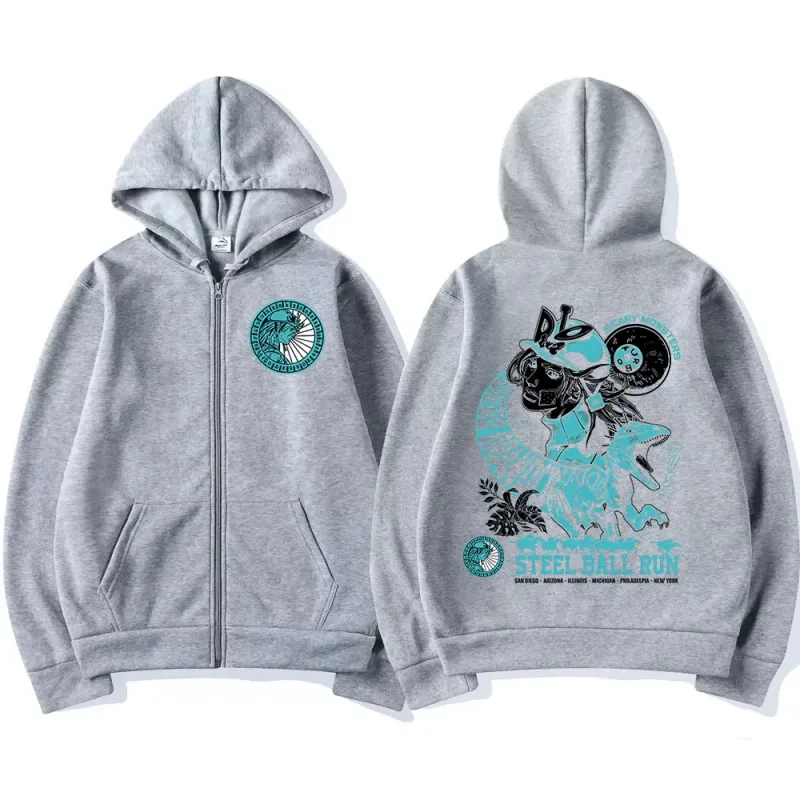Anime Jojo Bizarre Adventure Zipper Hoodies STEEL BALL RUN Diego Brando Manga Zip Up Sweatshirts Men's Fashion Casual Pullovers — image 7