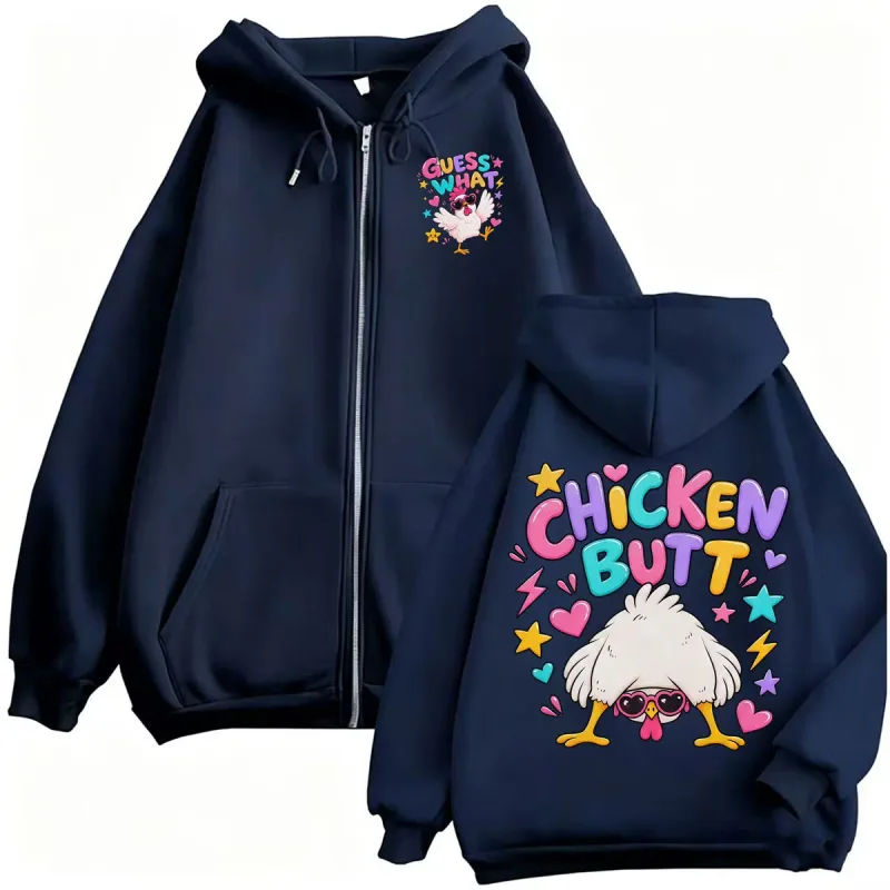 Guess What Chicken Butt Funny Cute Zip Up Hoodies Men Women Harajuku Cartoon SweatshirtS Jacket Coats High Quality Zipper Hoodie — image 4