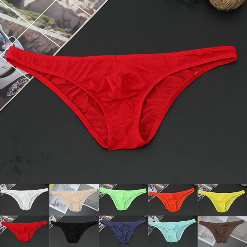 Mens Sexy Low-Waist Briefs Shorts See Through Pouch Underwear Ice Silk Underpant Bikinis Ultra Thin Panties Solid Comf Lingerie — image 6