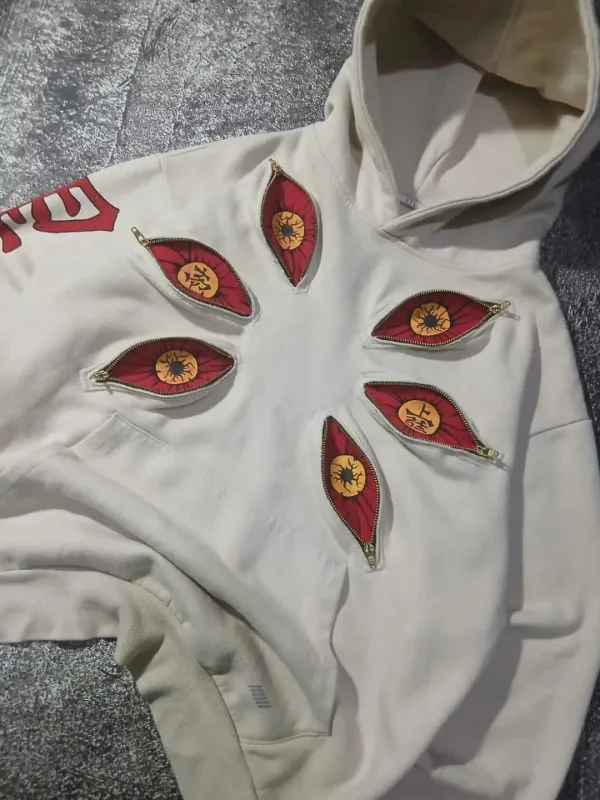 Punk seis olhos kokushibo multi zíper hoodies design legal moletom y2k streetwear oversized casual moda casais anime moletom com capuz — image 3
