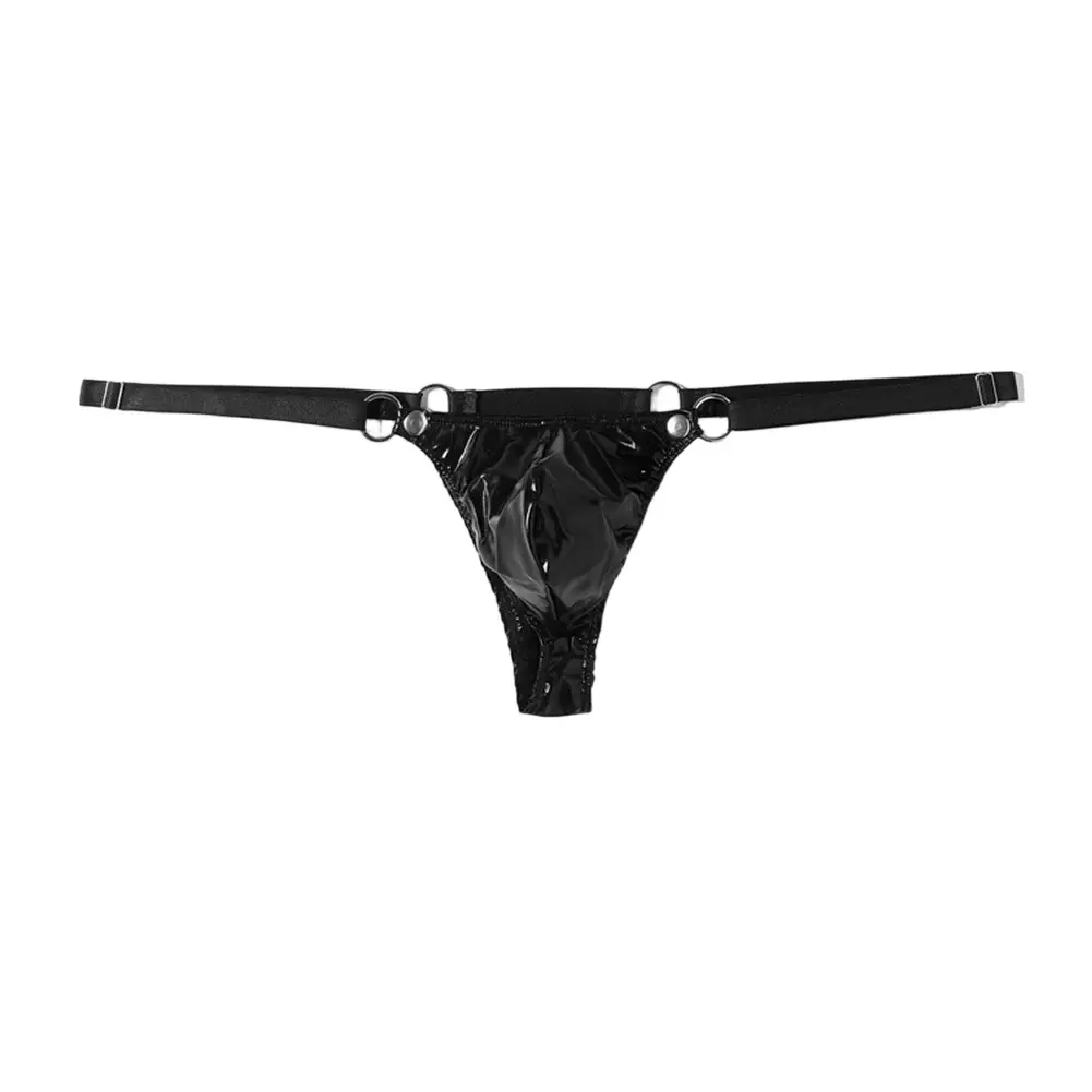 1pc Men Patent Leather G-String Sexy Thong V-back Low Ring Rise T-back Bulge Pouch Lingerie Underwear Gay Sissy Hot Clubwear
