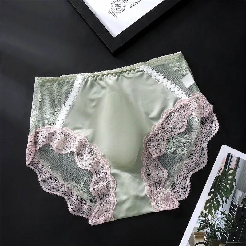 adults 18 plus size men's underwear Ice silk cuecas masculino 3D convex bag cueca color blocked lace mesh calzoncillos hombre — image 5
