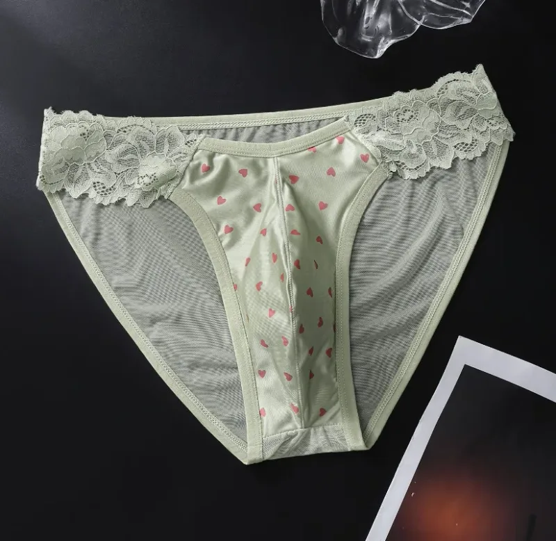Men's Satin French Lace Briefs Exotic Male Mesh Transparent Lingerie 3D U Convex Panties Breathable Ice Silk Seemless Underwear — image 12