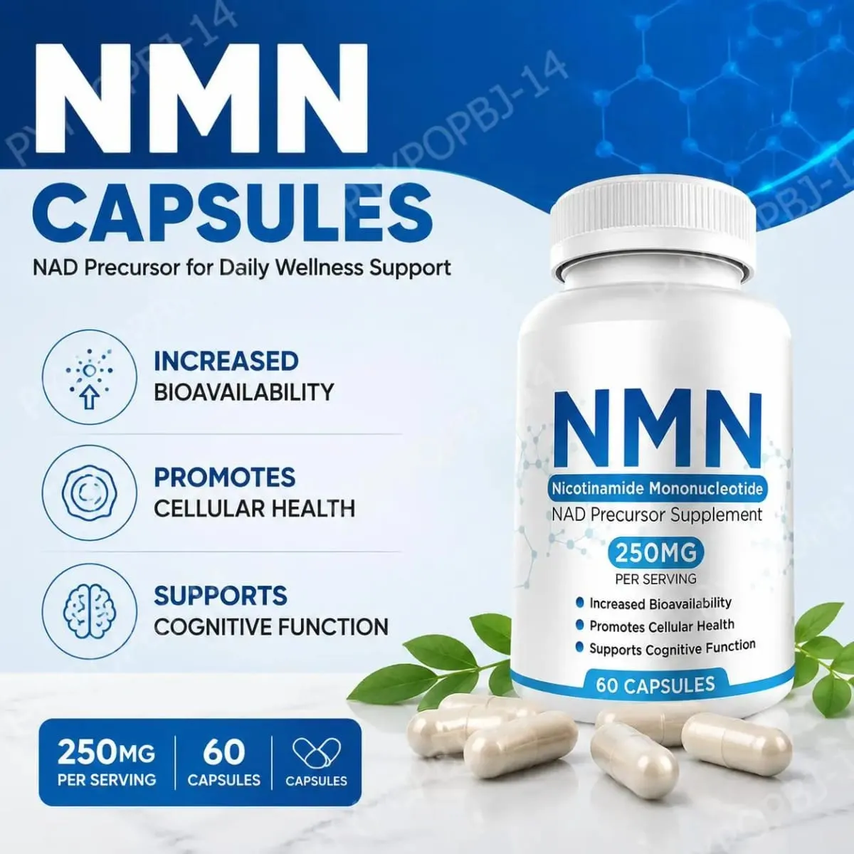 NMN nikotinamid mononukleotid kapszula 250 mg adagonként Megnövelt biológiai hozzáférhetőség elősegíti a sejtek egészségét 60 kapszula — image 2