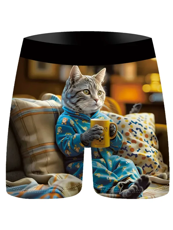 3 pçs homens boxer briefs bonito gato preguiçoso impressão 3d roupa interior macio estiramento cuecas masculinas engraçado novidade presente boxer shorts — image 4