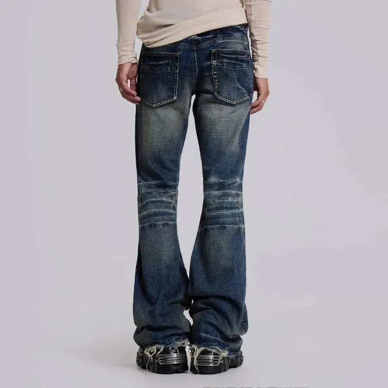 Y2K Mid Blue Flared Jeans Washed Men Women Bootcut Jeans Gothic High Street Unisex Streetwear Φαρδύ παντελόνι με φαρδύ πόδι