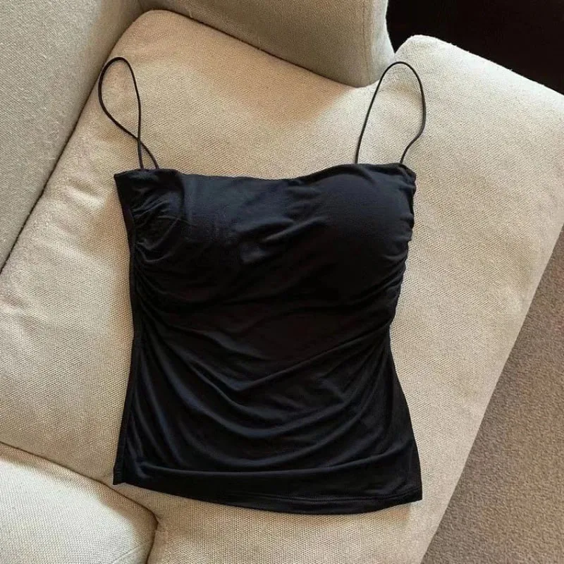 Új-szexi tömör redőzött Tank Camisole női nyári spagettipántos ujjatlan felsők — image 10