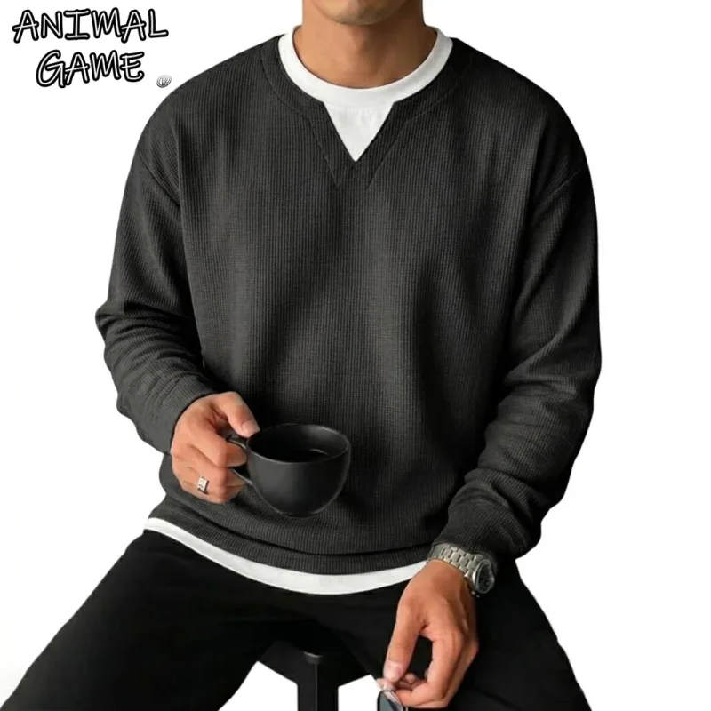 New Long Sleeve Sweatshirts for Men Casual T-Shirts Luxury Men's Coats Waffle Crew Neck Hoodie Men Poleron Breathable Tshirts — image 8