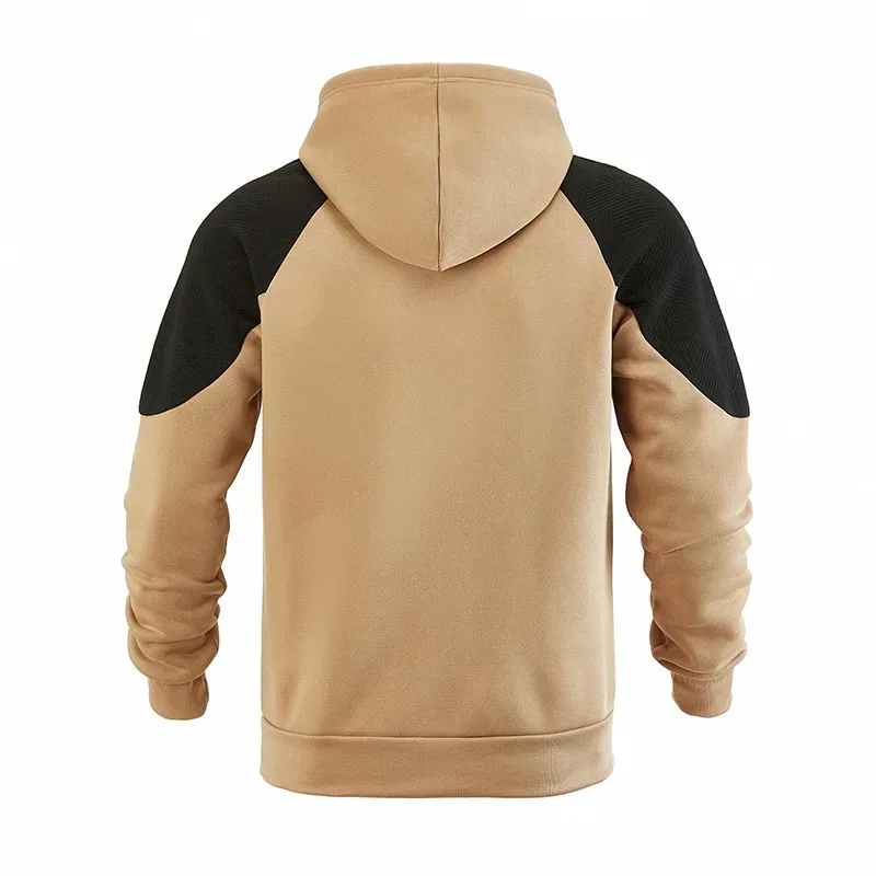 Men Patchwork Color Block Pullover Hoodie Drawstring Kangaroo Pocket Long Sleeve Loose Sweatshirt Autumn Winter Streetwear Tops — image 14
