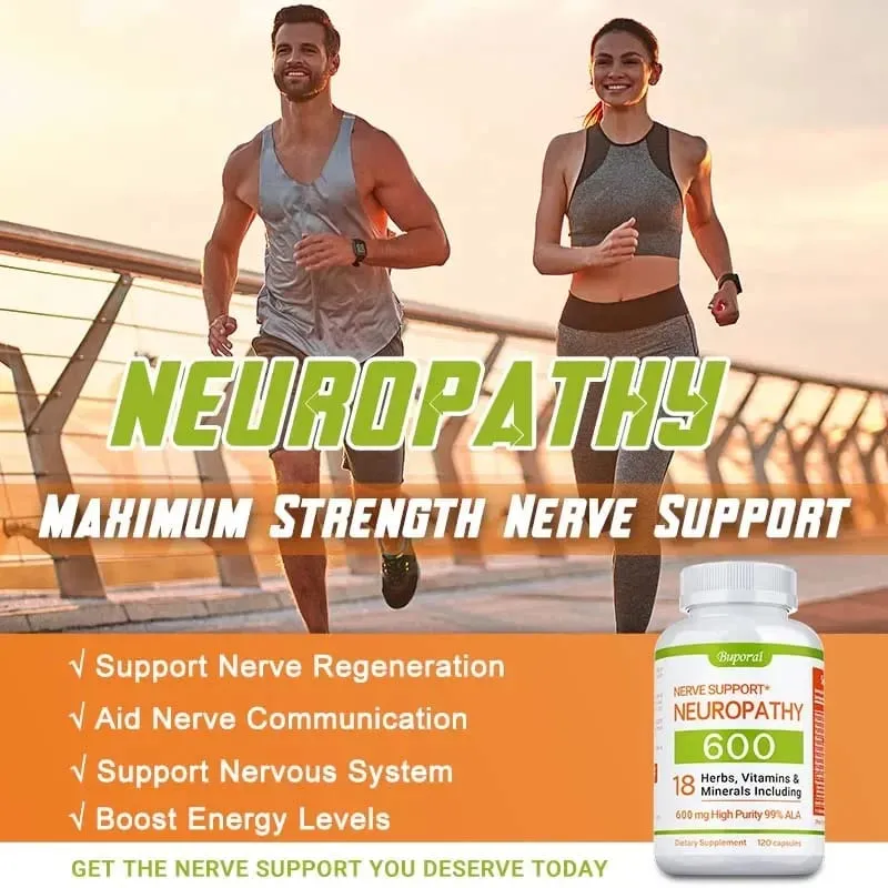 Neuropathy Support Supplement 600mg - Antioxidant Reduces Stress Promotes Nerve Health Cellular Energy Metabolism Non-GMO