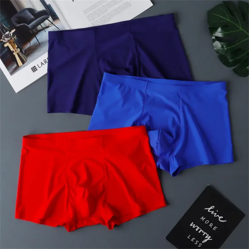 3 pçs de alta qualidade roupa interior masculina de seda gelo verão fino respirável sem costura calcinha sexy masculino plus size — image 11