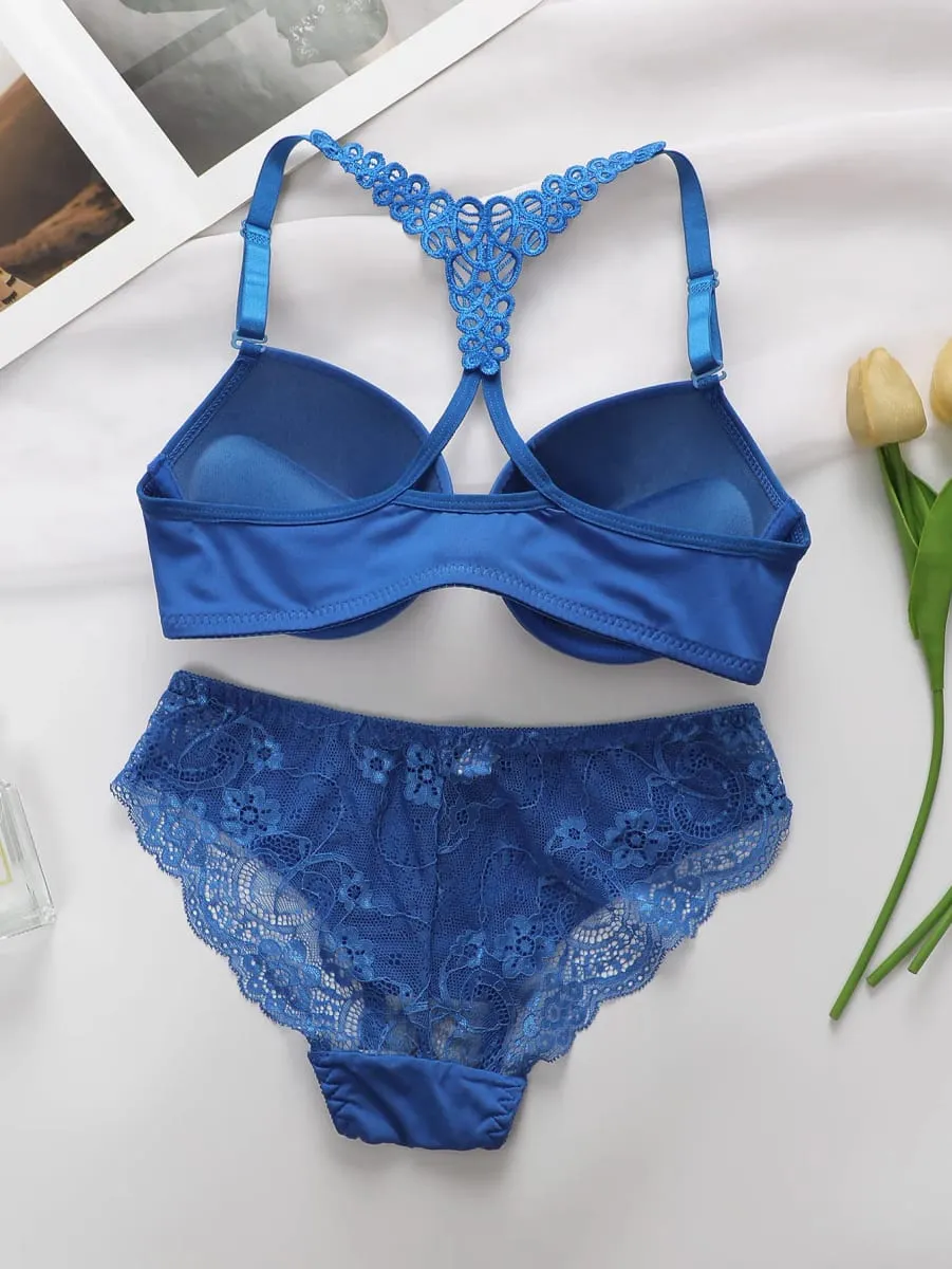 Ladies' black red blue with steel rims front buckle beautiful back pull up bra underwear set A2128 — image 6