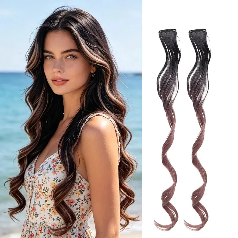 Gradient Wave Clip - in Hair Extensions 2 τμχ Χρώμα συνθετικών ινών - Blocked Tassel Ear - Side Dyeing for Daily Party Cosplay — image 8