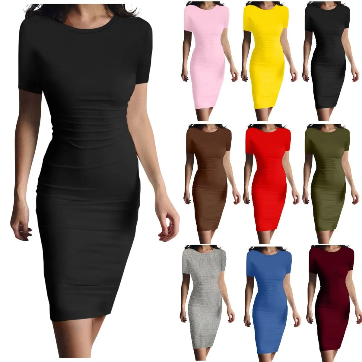 Summer Dress High Stretch Tank Robe Solid Short Sleeve Casual Slim Long Pencil Dress Women Sexy Maxi Dress Elegant Thin Vestido — image 2