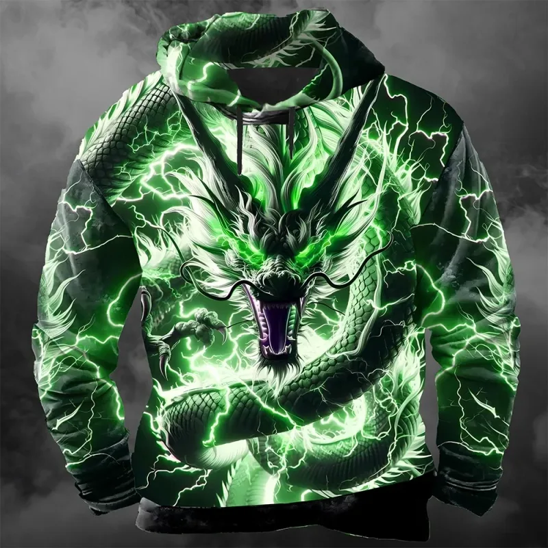 Men's 3D Lightning Dragon Print Hoodie Sweatshirts Fashion Cool Daily Long Sleeve Streetwear Pullover Fall Winter Tracksuit Coat — image 3