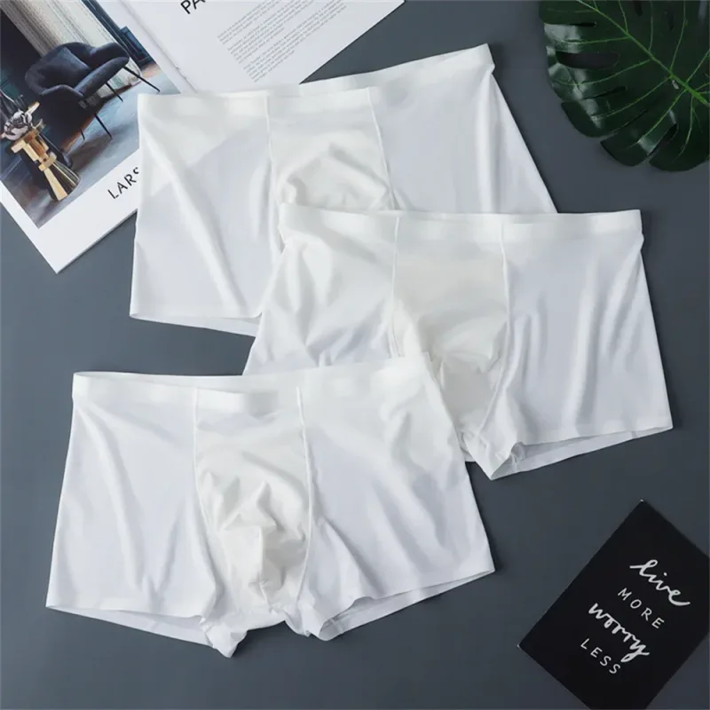 3 pçs de alta qualidade roupa interior masculina de seda gelo verão fino respirável sem costura calcinha sexy masculino plus size — image 12