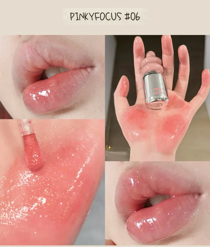 Pinkyfocus ברור שפתון גלוס בגימור זכוכית לחות גוון עירום לא דביק אידיאלי לשכבות להבהרת שפתיים